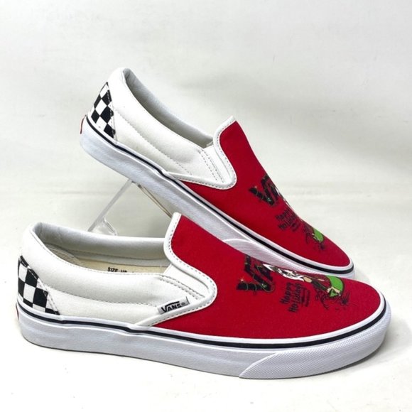 VANS Slip On Sneakers White Red Canvas Shoes Men Skate Low Top Custom Alsu01245 - Picture 1 of 11